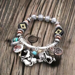 NWT Silvet Western Horse Charm Bracelet with Turquoise Accents